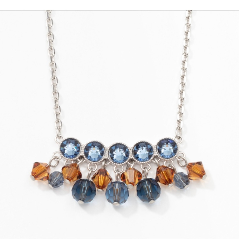 Touchstone Crystal by Swarovski KINSHIP necklace BNIB Blue and Amber crystals